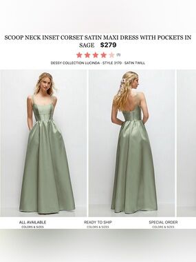Dessy Collection Sage Satin Scoop Neck Maxi Dress